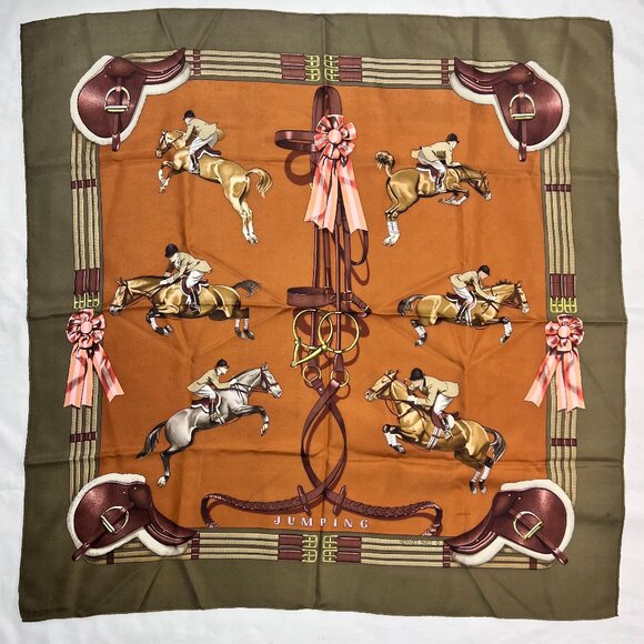 Hermes Accessories - RARE VTG HERMES "Jumping" Silk Scarf by Phillipe Ledoux